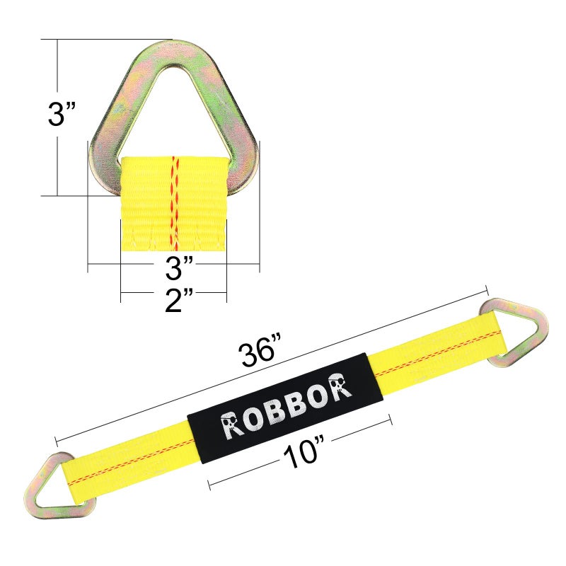 Robbor أحزمة المحور بقوة كسر 10000 رطل وحمولة عمل 3335 رطل أحزمة ربط المحور الصفراء لتأمين نقل السيارات شاحنة السحب 4x4 أحزمة الطرق الوعرة (36 بوصة) - Image 3